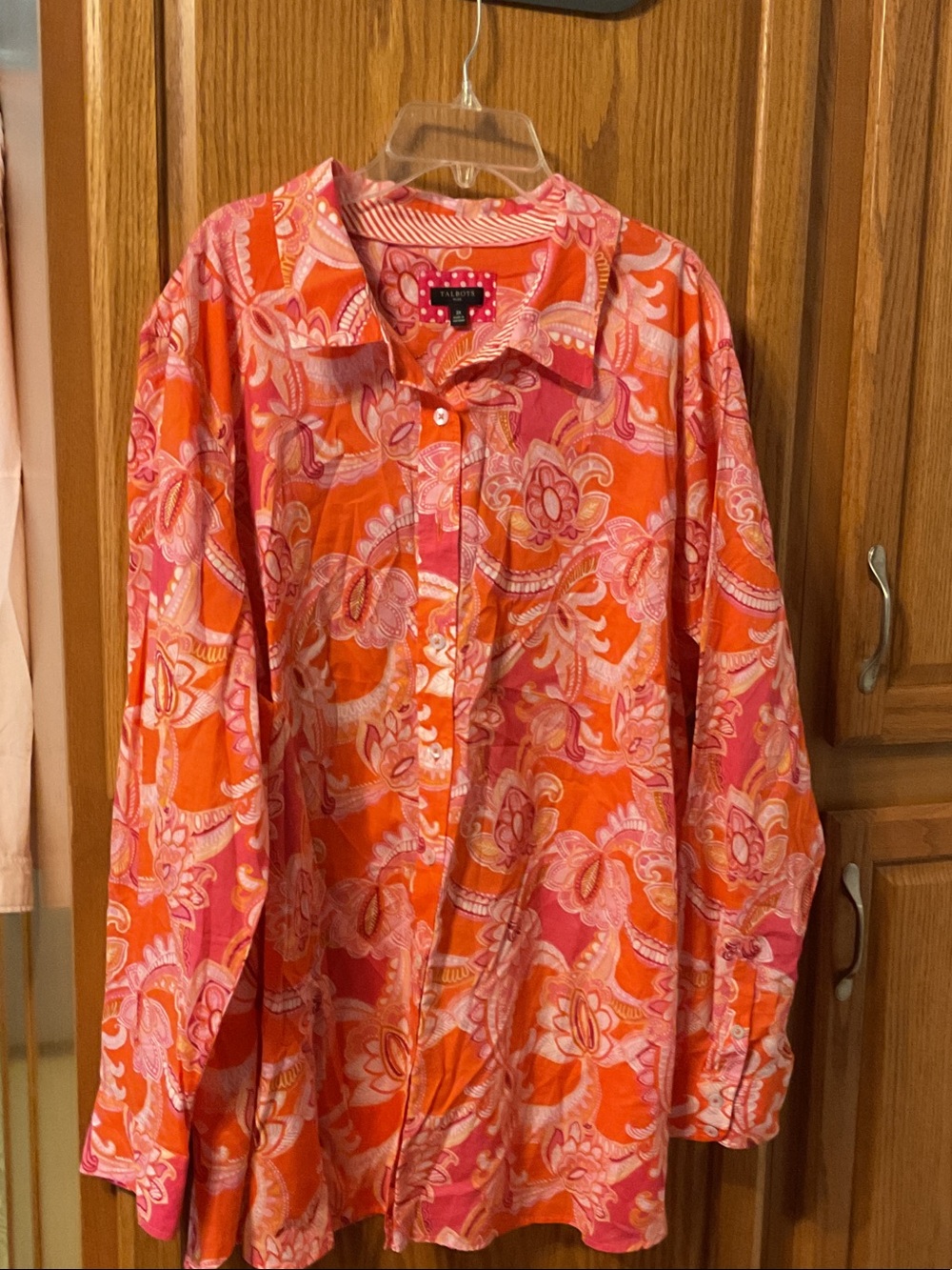 Talbots Pink and Orange Paisley Button-Front Blouse size 3X